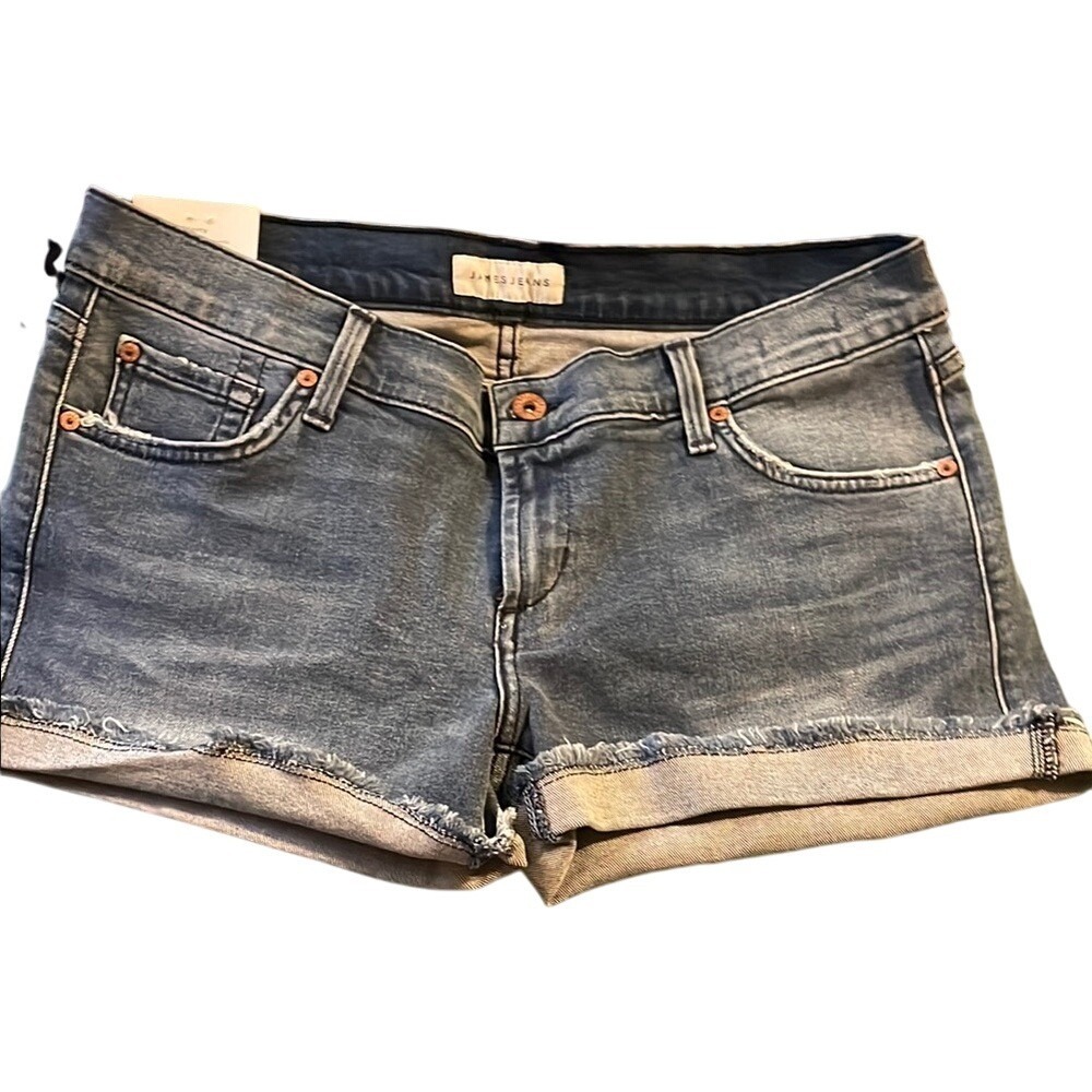 James Jeans Shorty Venice Slouchy Fit Boy Shorts Blue Denim Raw‎ Hem Size 30 NEW